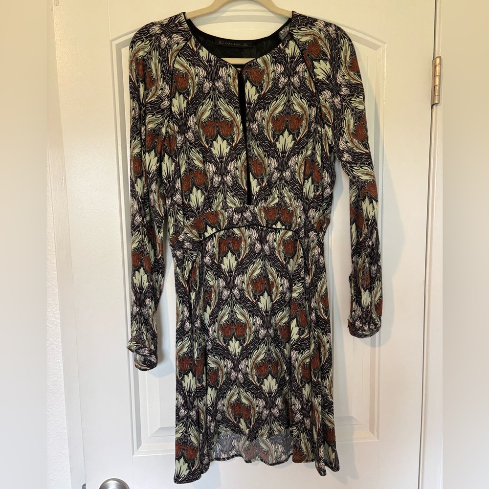 Zara Basic Long Sleeved Floral Patterned Dress Si… - image 1